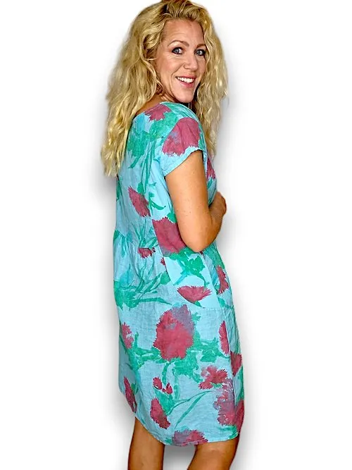 KENNEDY DRESS THISTLE IN RED LIGHT TURQUOISE