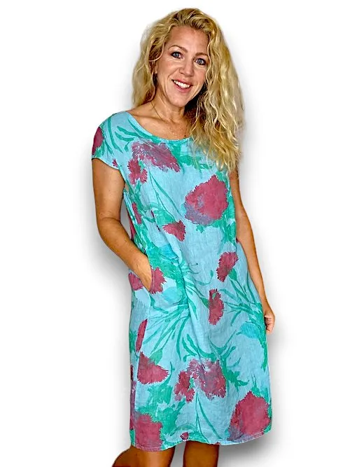 KENNEDY DRESS THISTLE IN RED LIGHT TURQUOISE