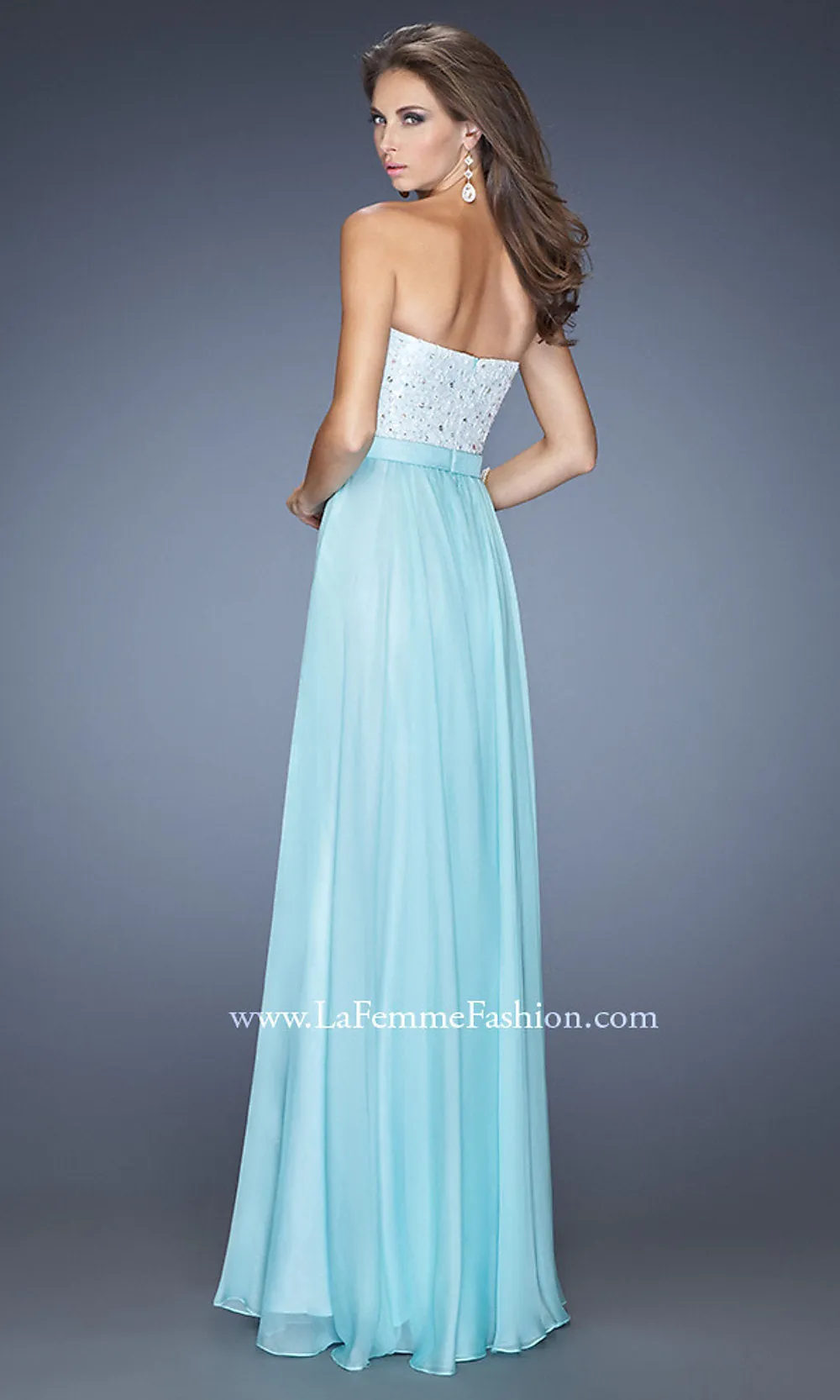 La Femme Long Strapless Beaded Dress