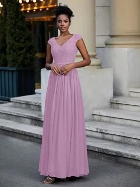 Lace and Chiffon Maxi Dress with Cap Sleeves-Wisteria Plus Size