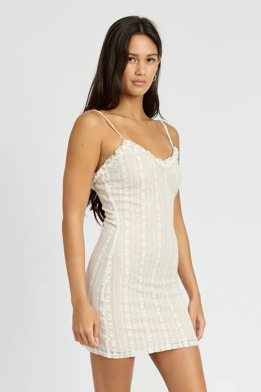LACE MNI DRESS WITH RUFFLE DETAI