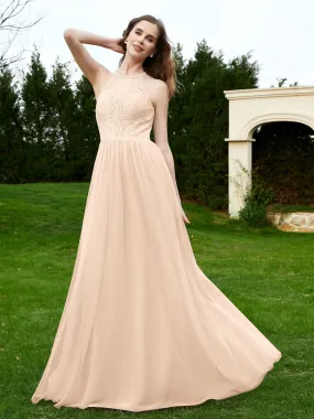 Lace Tulle Bridesmaid Gown Halter Neckline Peach Plus Size