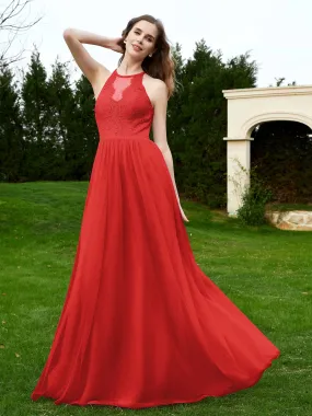 Lace Tulle Bridesmaid Gown Halter Neckline Red Plus Size