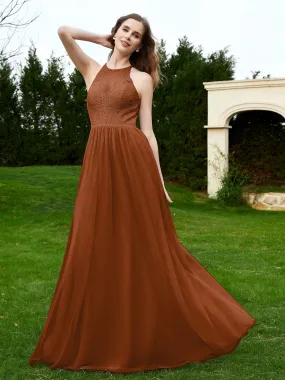 Lace Tulle Bridesmaid Gown Halter Neckline Terracotta Plus Size