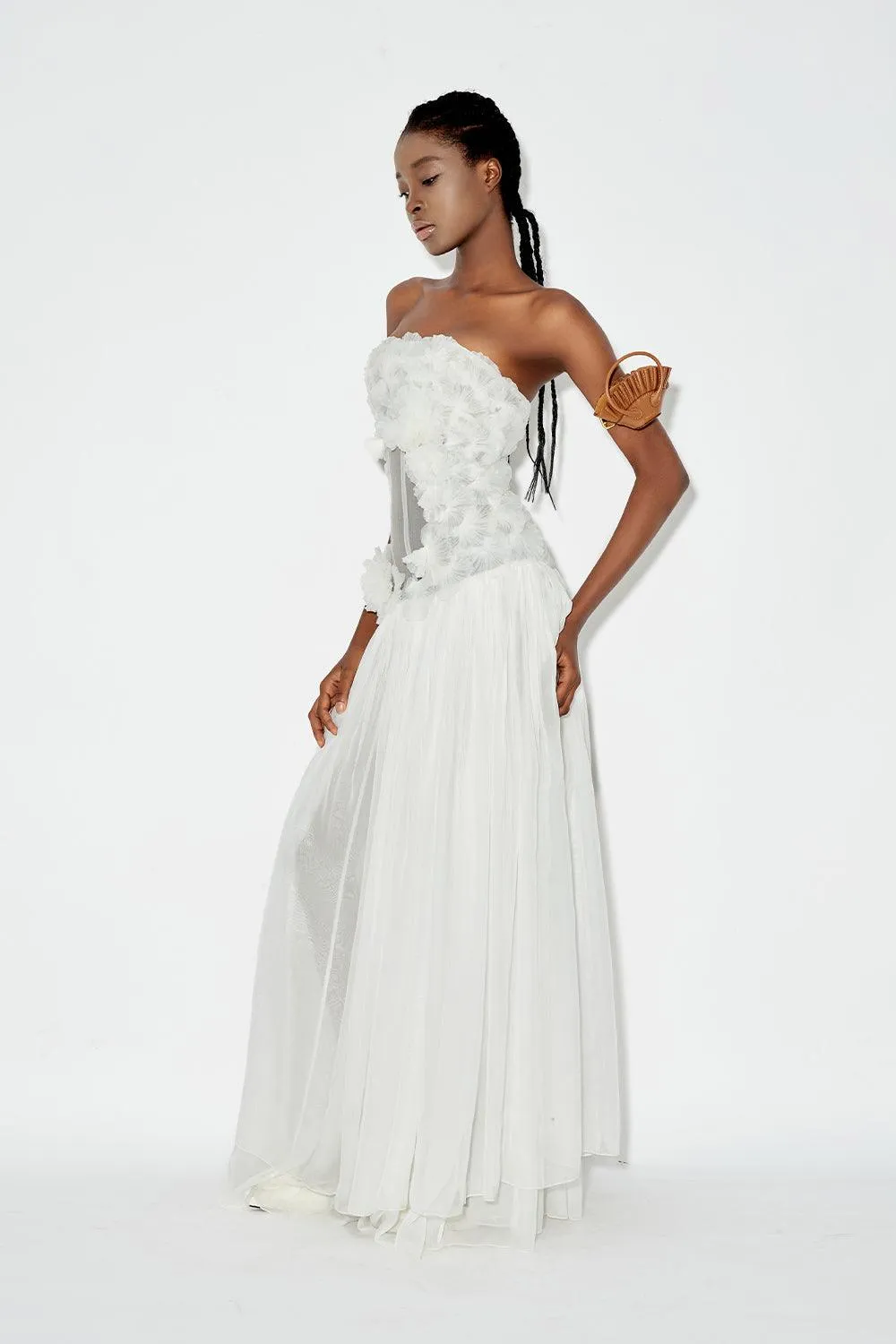 Lagerstroemia Strapless Gathered Chiffon Maxi Dress