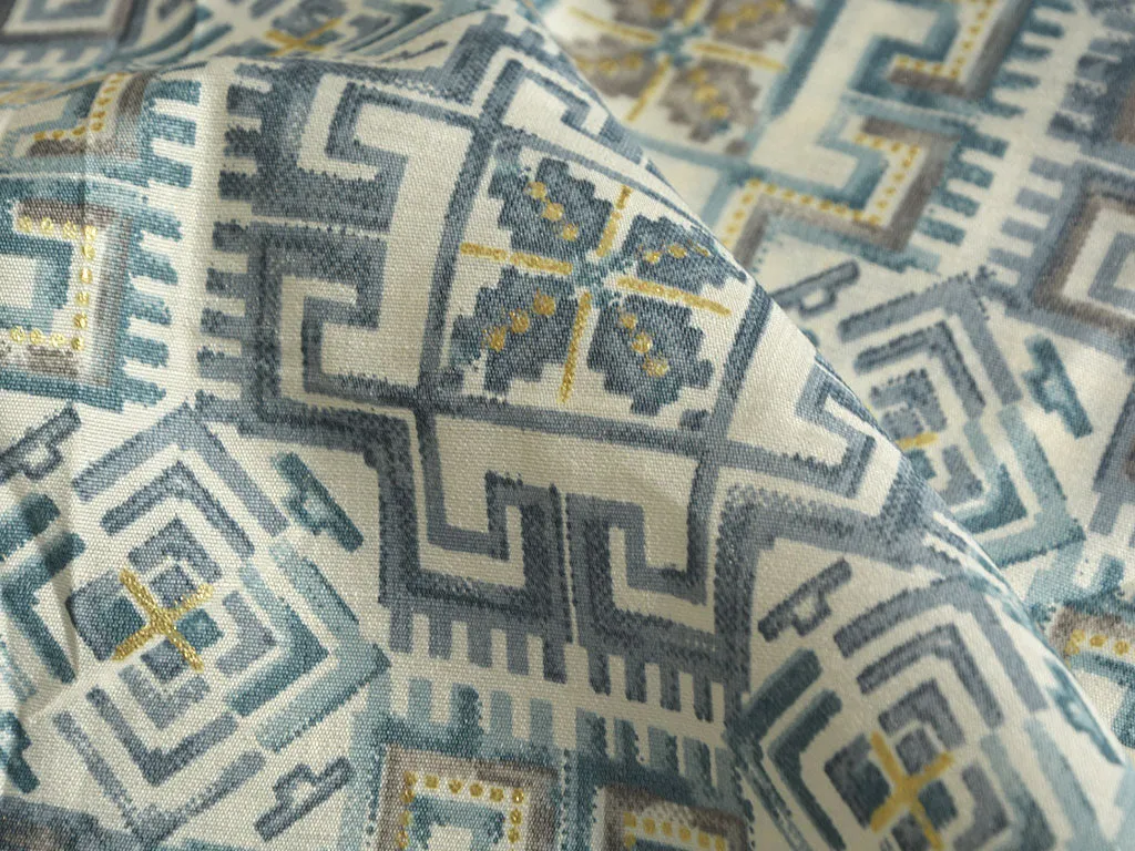 Light Blue Geometric Premium Modal Chanderi Silk Fabric