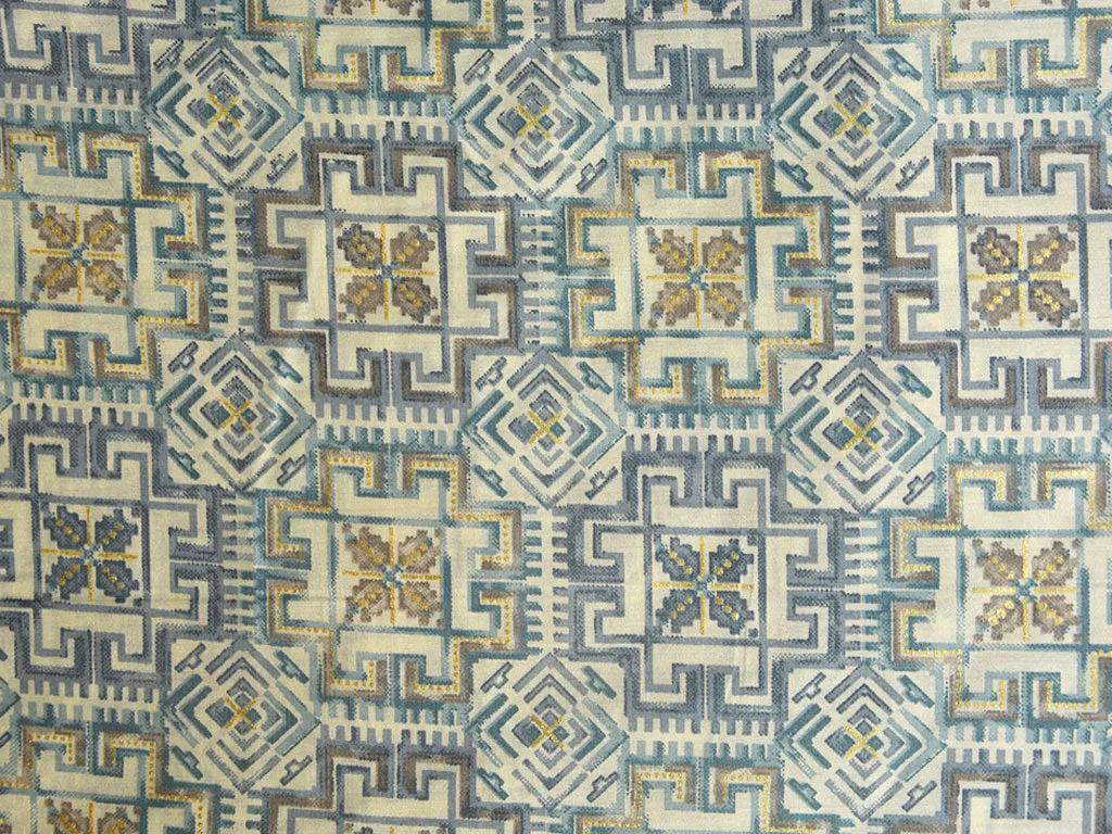 Light Blue Geometric Premium Modal Chanderi Silk Fabric