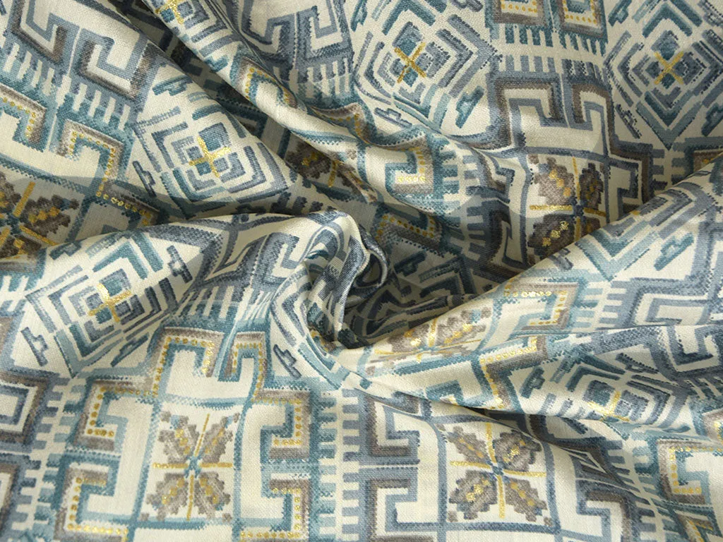 Light Blue Geometric Premium Modal Chanderi Silk Fabric