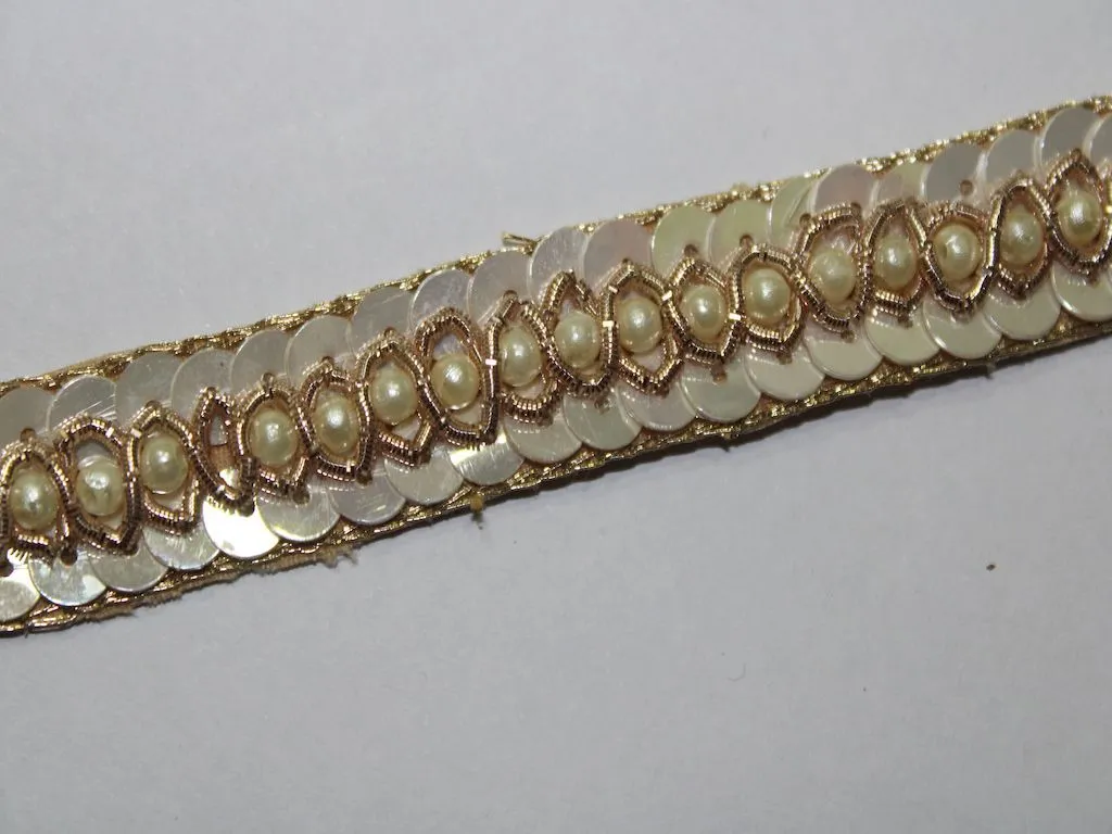 Light Golden Sequins and Stone Handwork Embellished Embroidered Border