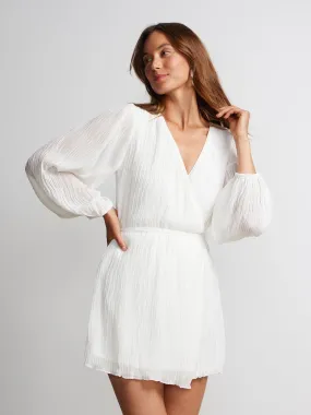 Long Peasant Sleeve Pleated Surplice Lace Dress
