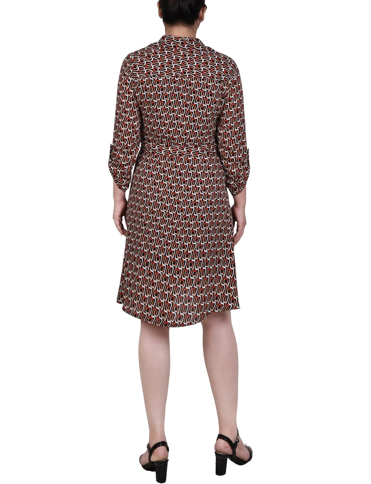 Long Roll Tab Sleeve Dobby Dress - Petite