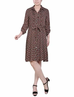 Long Roll Tab Sleeve Dobby Dress - Petite