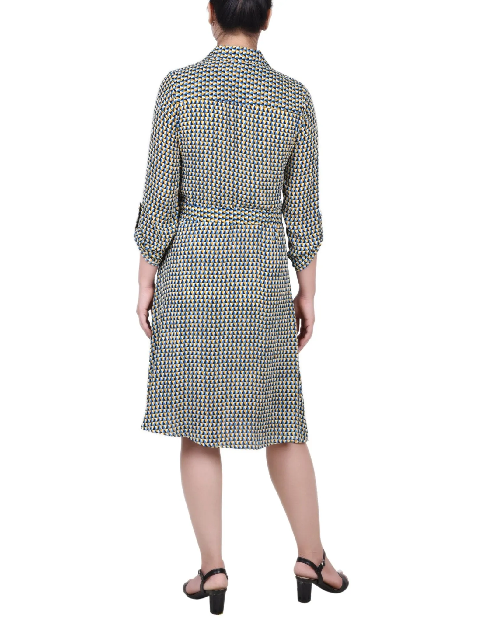 Long Roll Tab Sleeve Dobby Dress - Petite