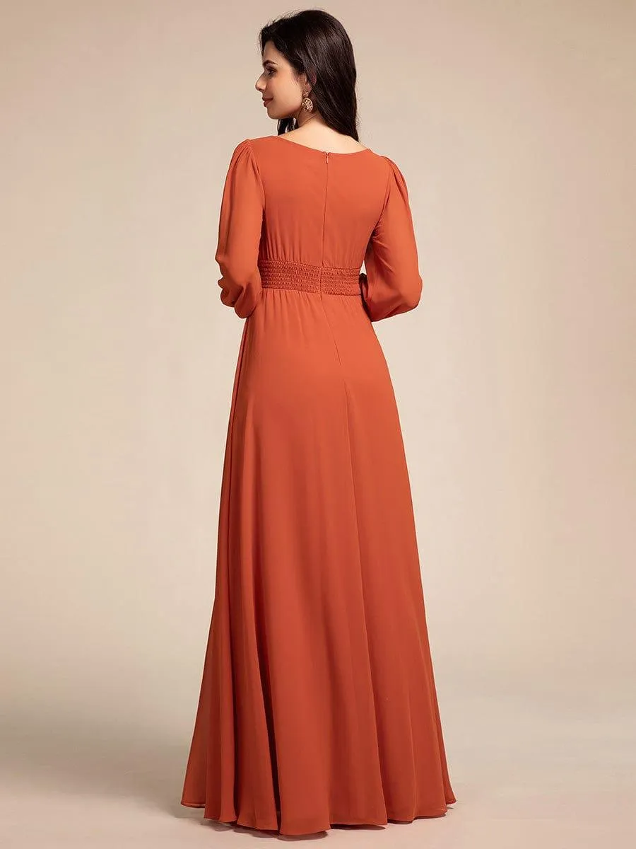 Long Sleeve Chiffon A-Line Empire Waist Formal Dress