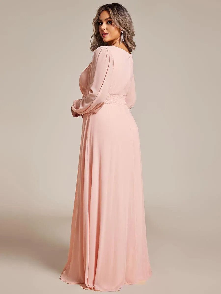 Long Sleeve Chiffon A-Line Empire Waist Formal Dress