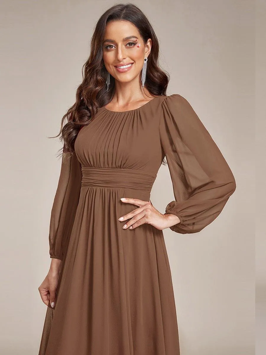 Long Sleeve Chiffon A-Line Empire Waist Formal Dress