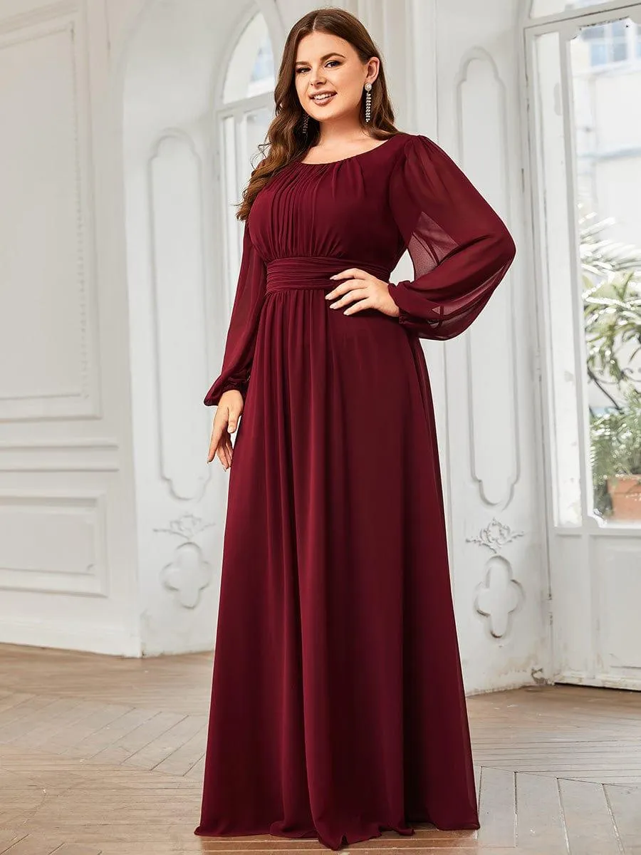Long Sleeve Chiffon A-Line Empire Waist Formal Dress