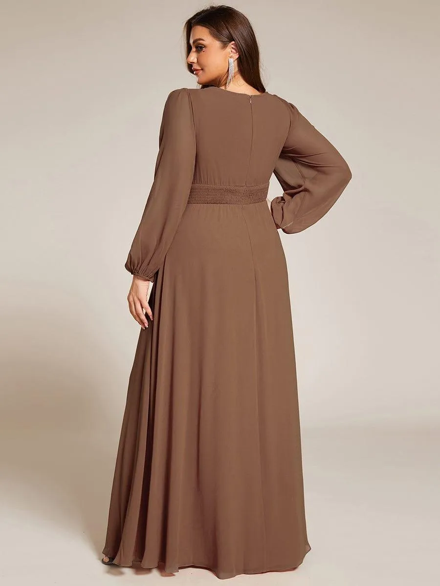 Long Sleeve Chiffon A-Line Empire Waist Formal Dress