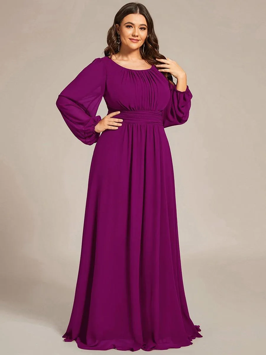 Long Sleeve Chiffon A-Line Empire Waist Formal Dress