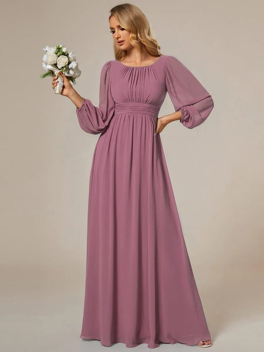Long Sleeve Chiffon A-Line Empire Waist Formal Dress