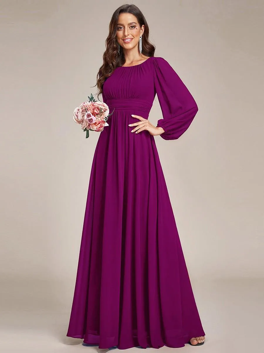 Long Sleeve Chiffon A-Line Empire Waist Formal Dress
