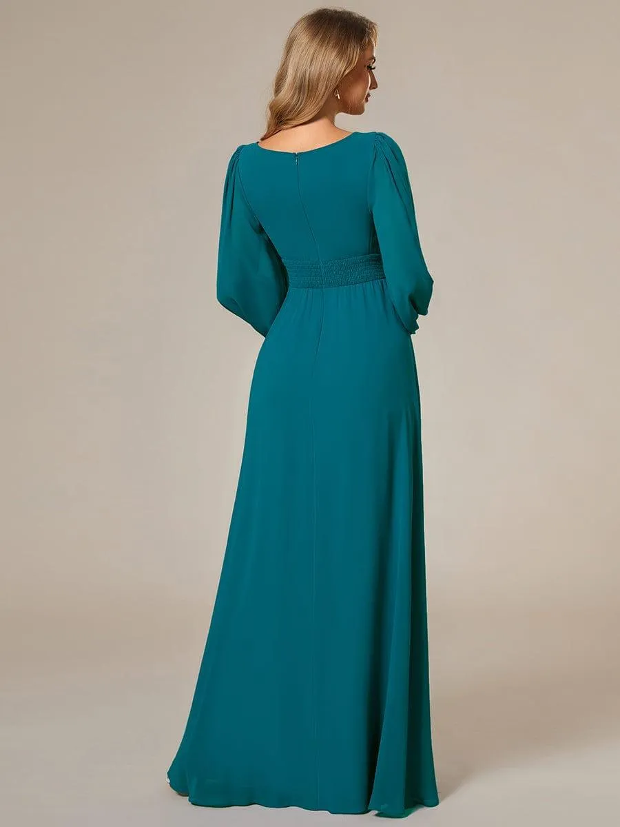 Long Sleeve Chiffon A-Line Empire Waist Formal Dress