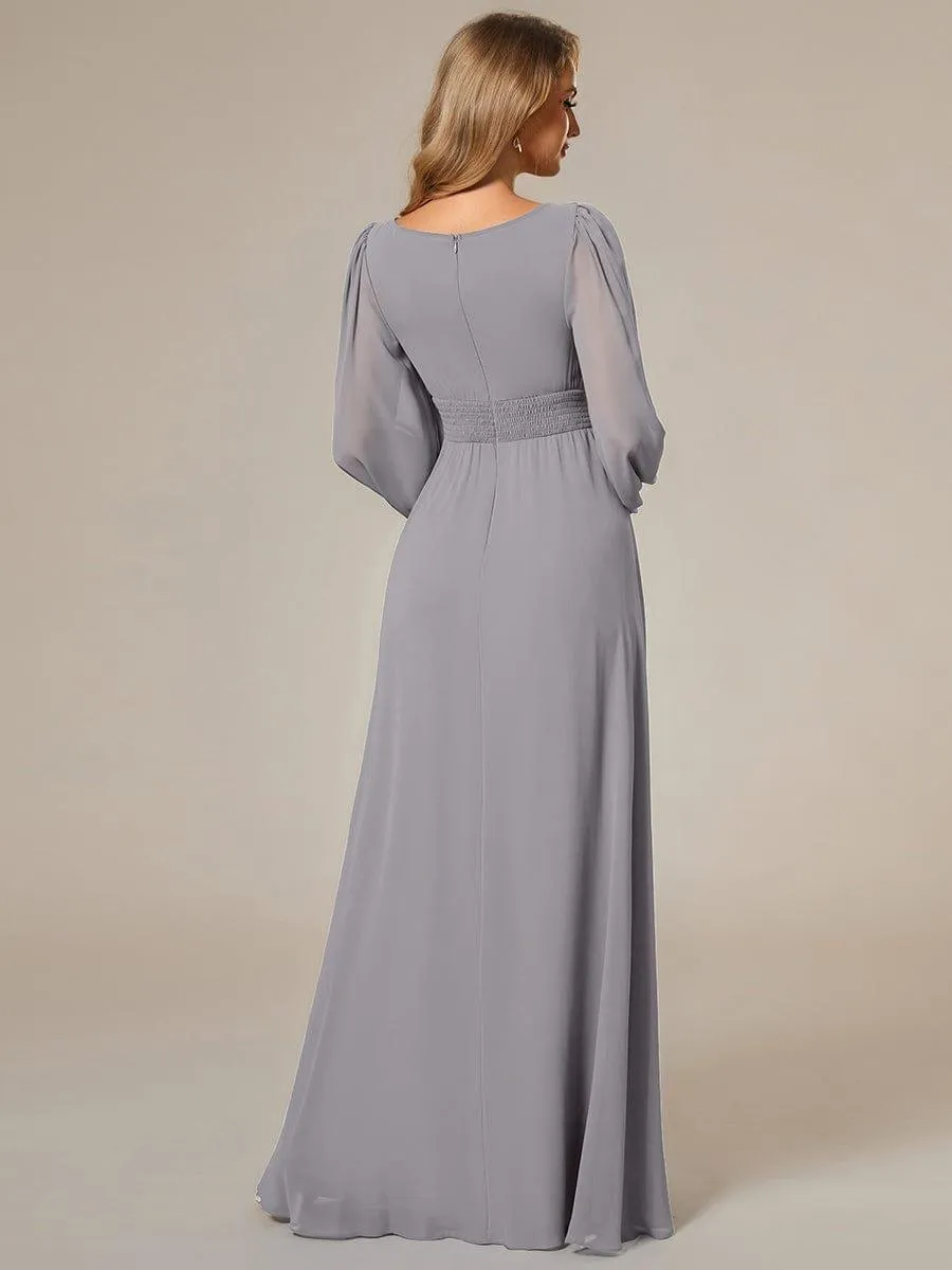 Long Sleeve Chiffon A-Line Empire Waist Formal Dress