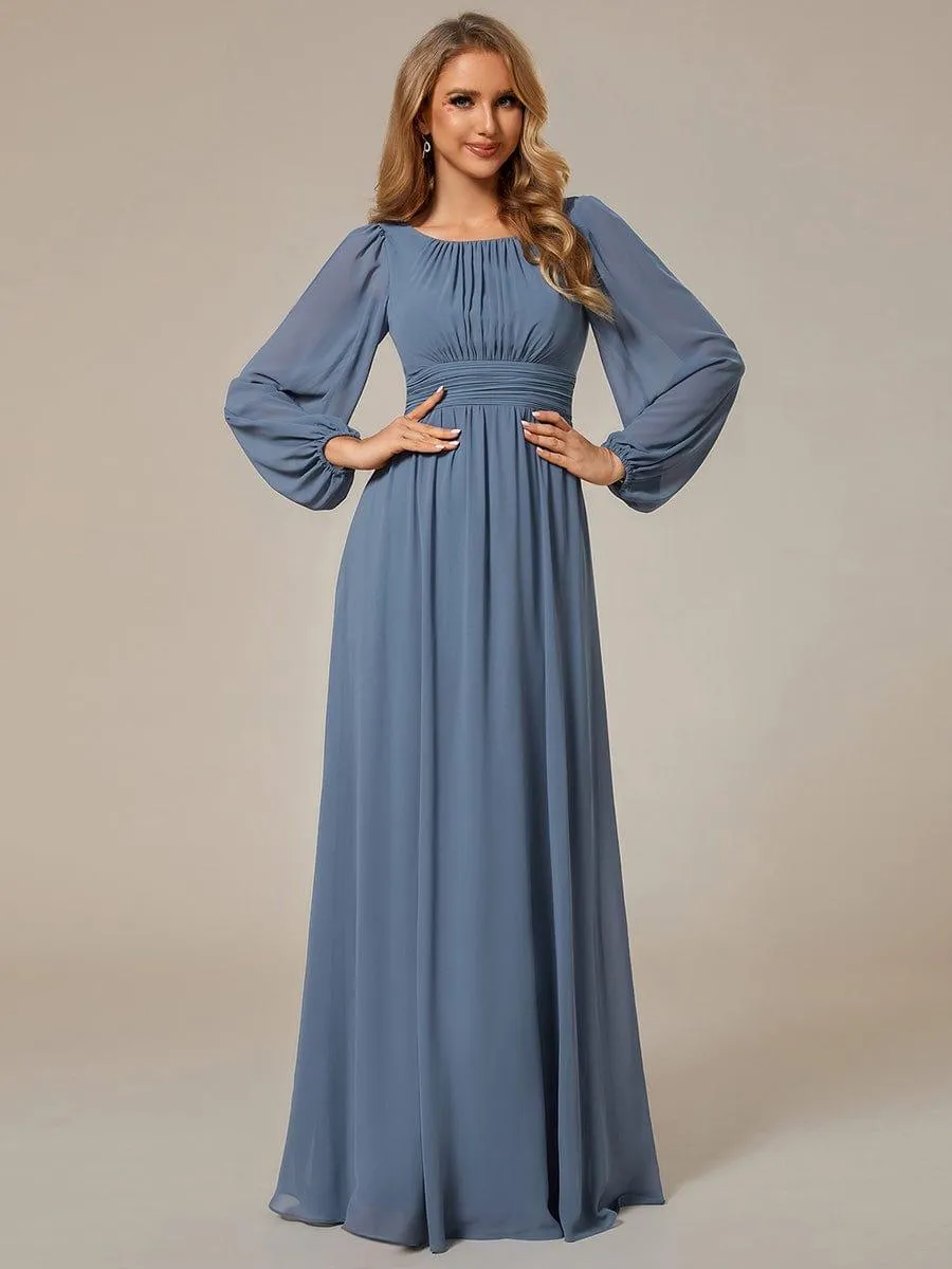 Long Sleeve Chiffon A-Line Empire Waist Formal Dress