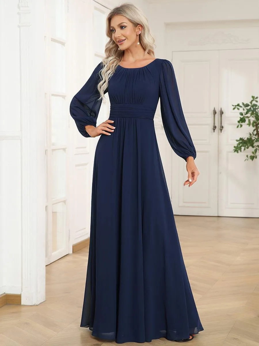 Long Sleeve Chiffon A-Line Empire Waist Formal Dress