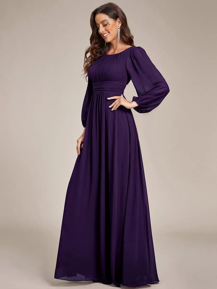Long Sleeve Chiffon A-Line Empire Waist Formal Dress