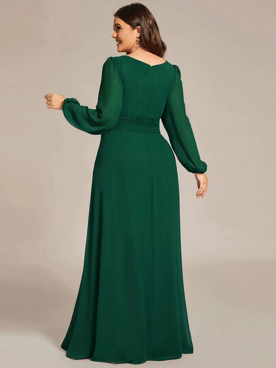 Long Sleeve Chiffon A-Line Empire Waist Formal Dress