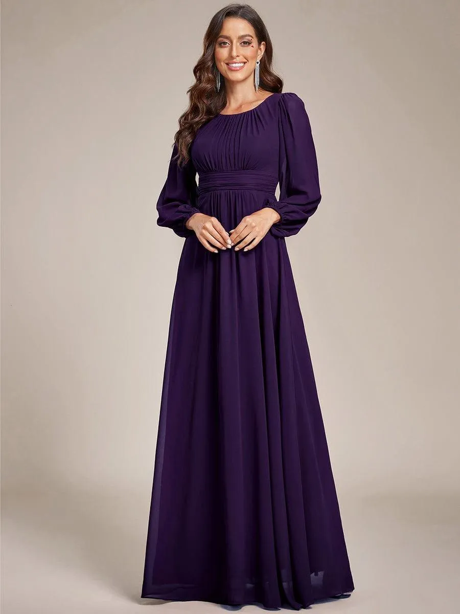 Long Sleeve Chiffon A-Line Empire Waist Formal Dress