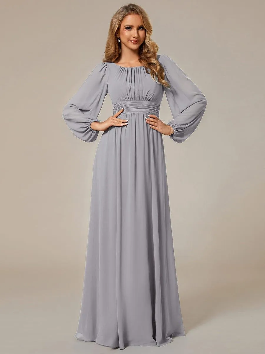 Long Sleeve Chiffon A-Line Empire Waist Formal Dress