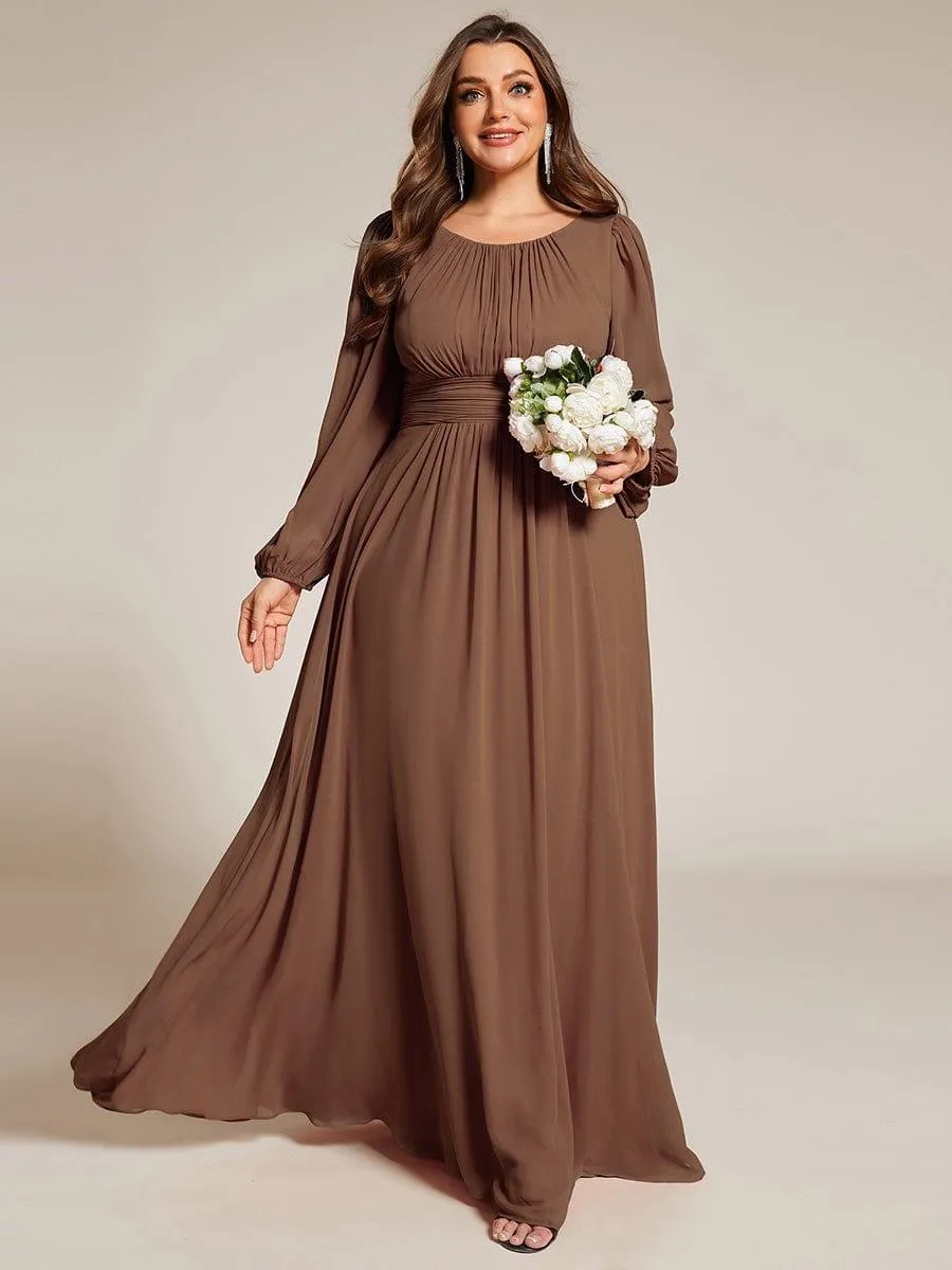 Long Sleeve Chiffon A-Line Empire Waist Formal Dress