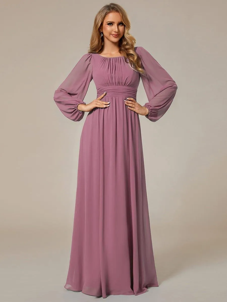 Long Sleeve Chiffon A-Line Empire Waist Formal Dress