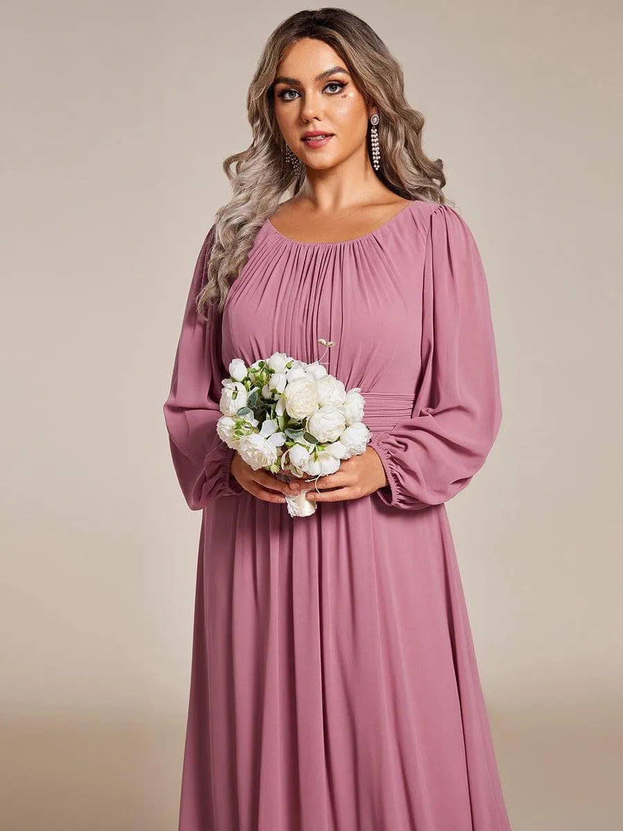 Long Sleeve Chiffon A-Line Empire Waist Formal Dress