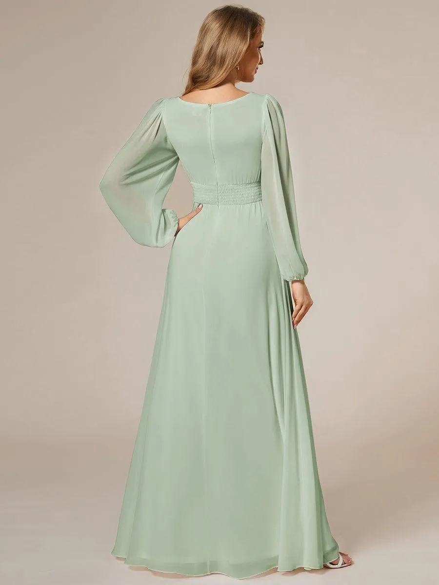 Long Sleeve Chiffon A-Line Empire Waist Formal Dress