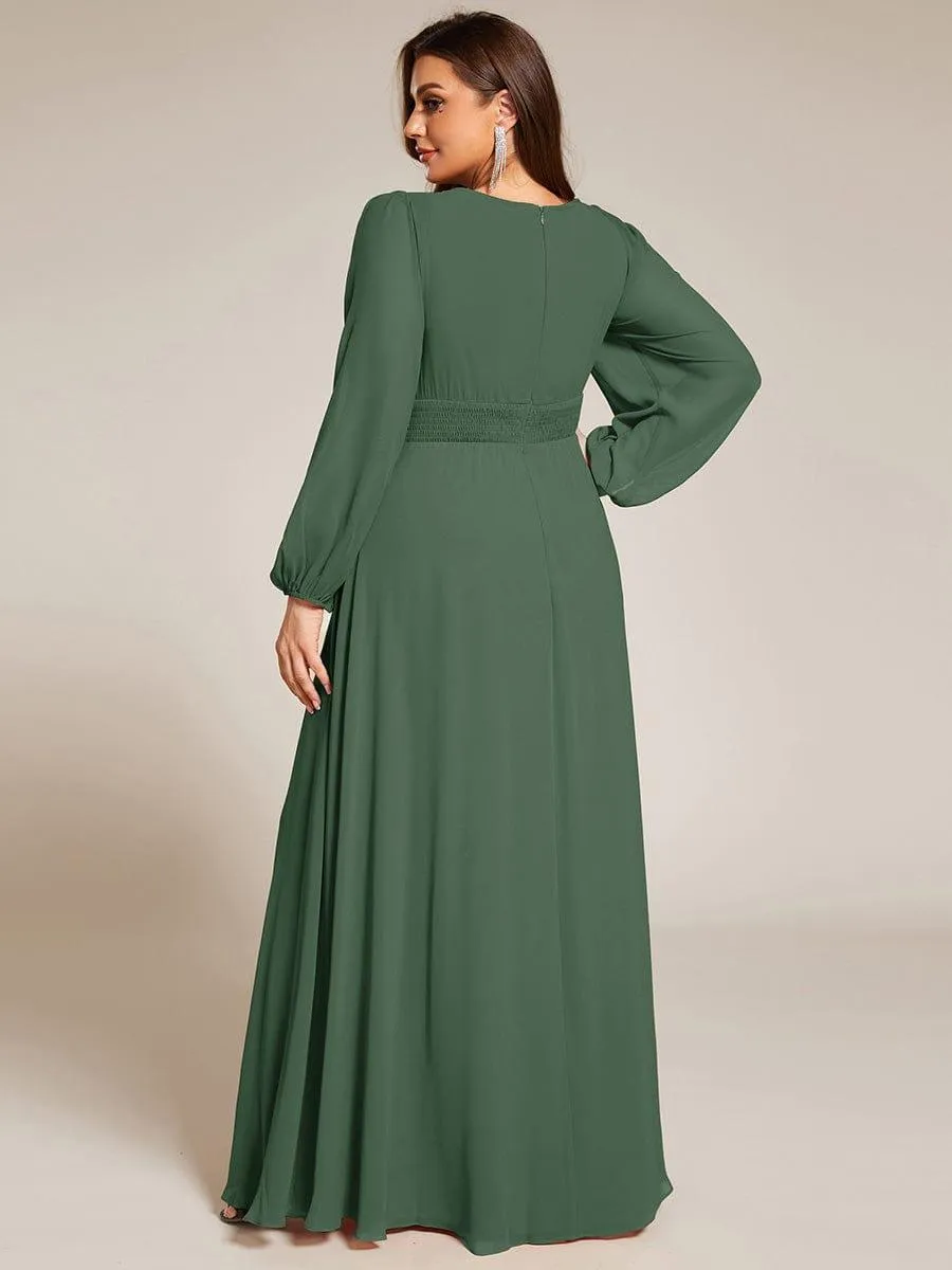Long Sleeve Chiffon A-Line Empire Waist Formal Dress