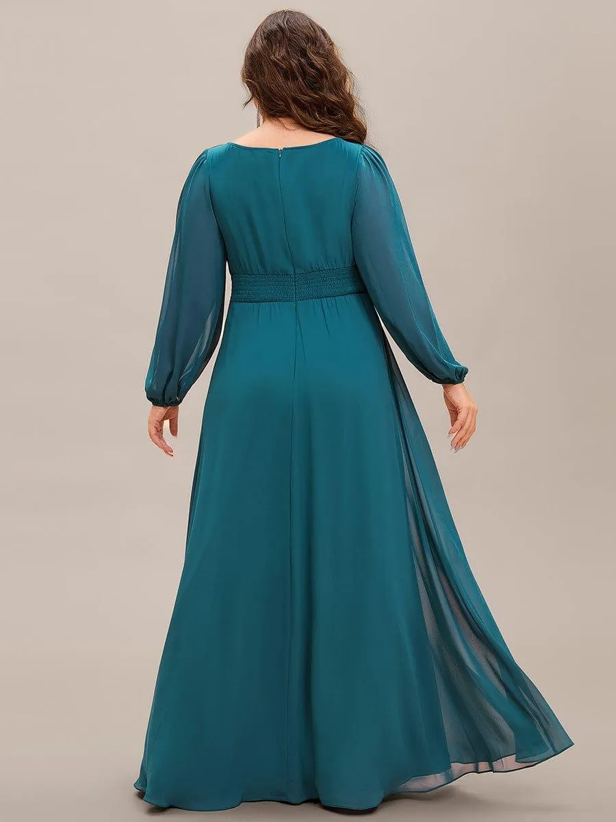 Long Sleeve Chiffon A-Line Empire Waist Formal Dress