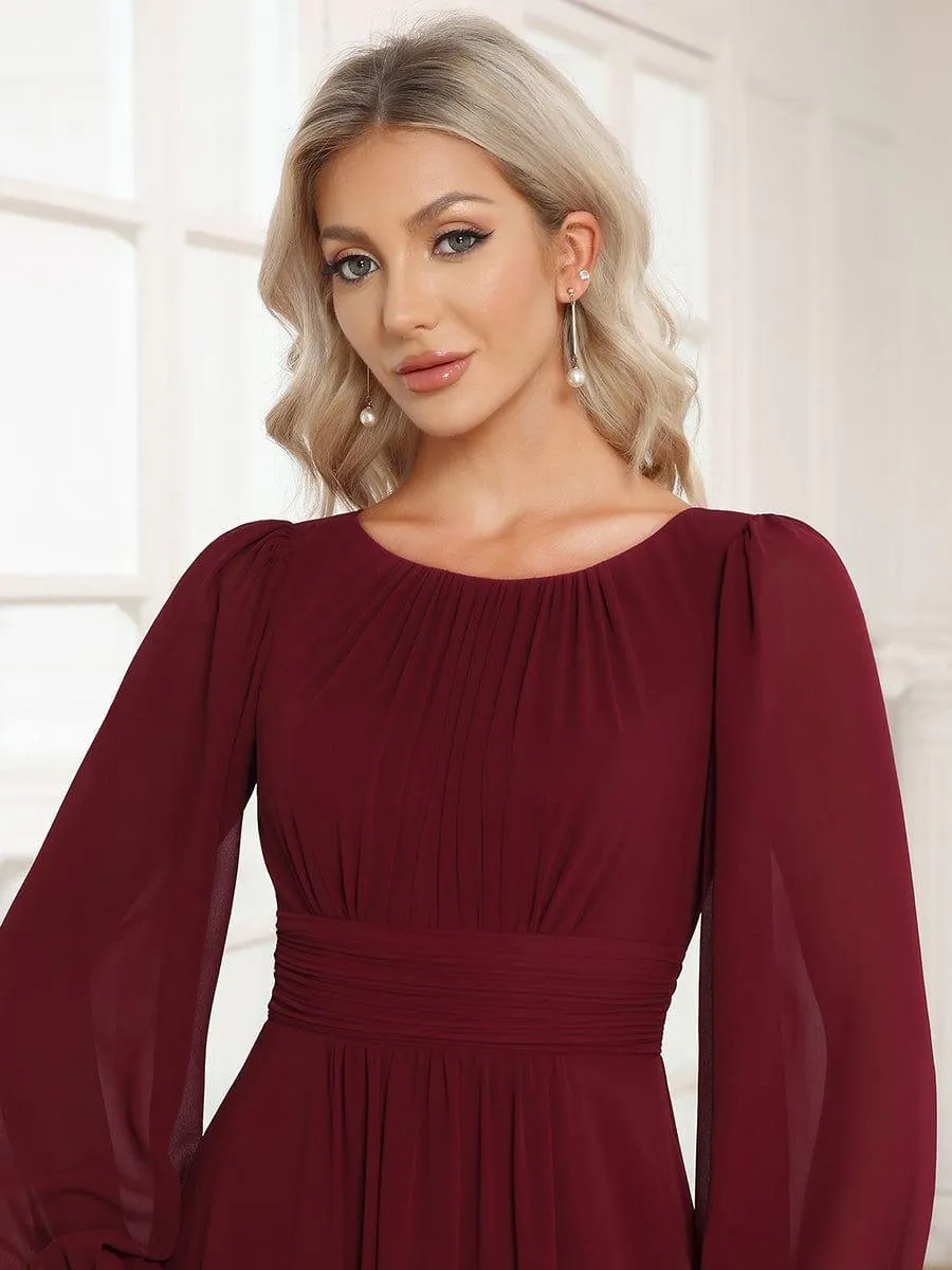 Long Sleeve Chiffon A-Line Empire Waist Formal Dress