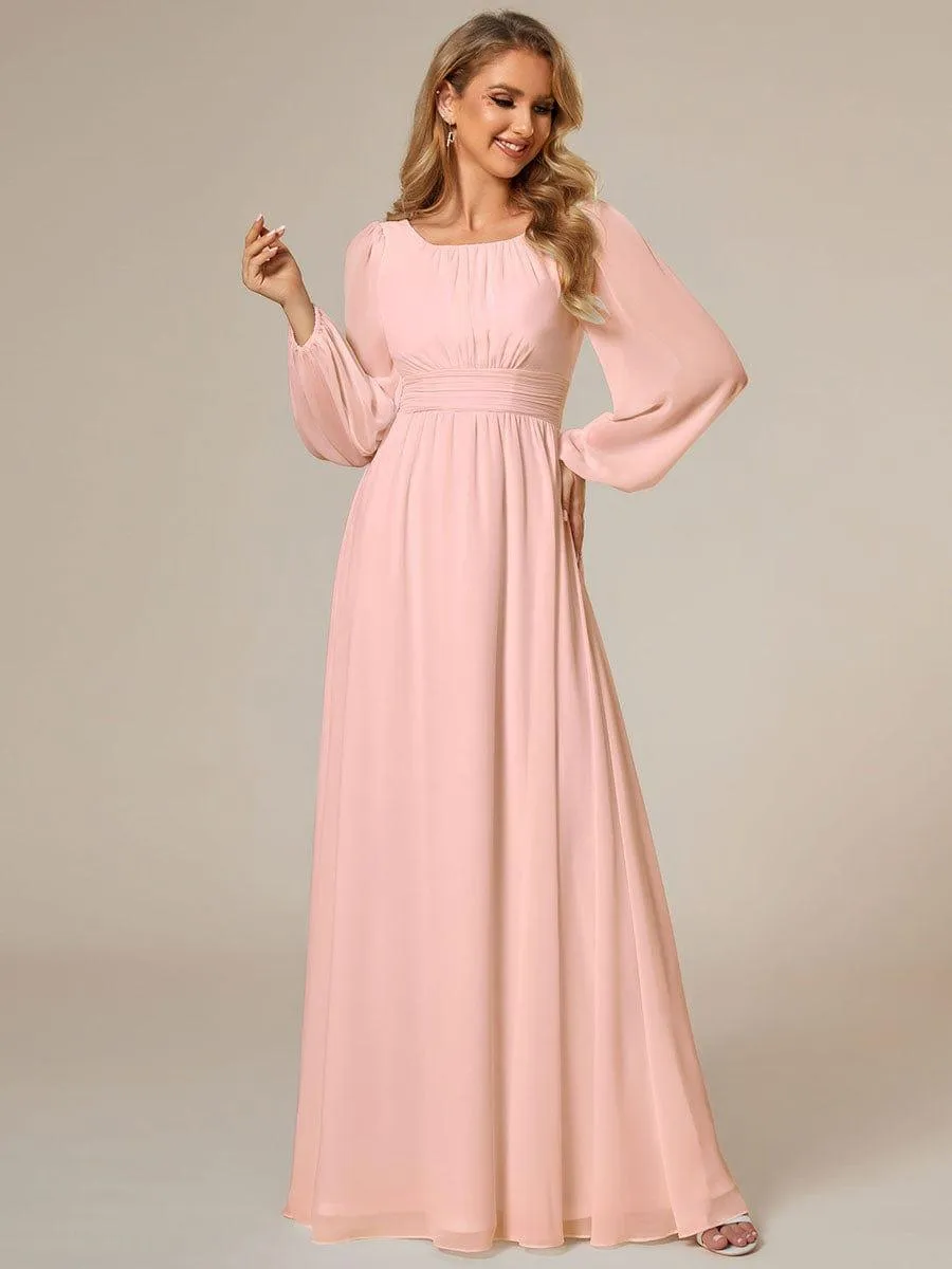 Long Sleeve Chiffon A-Line Empire Waist Formal Dress