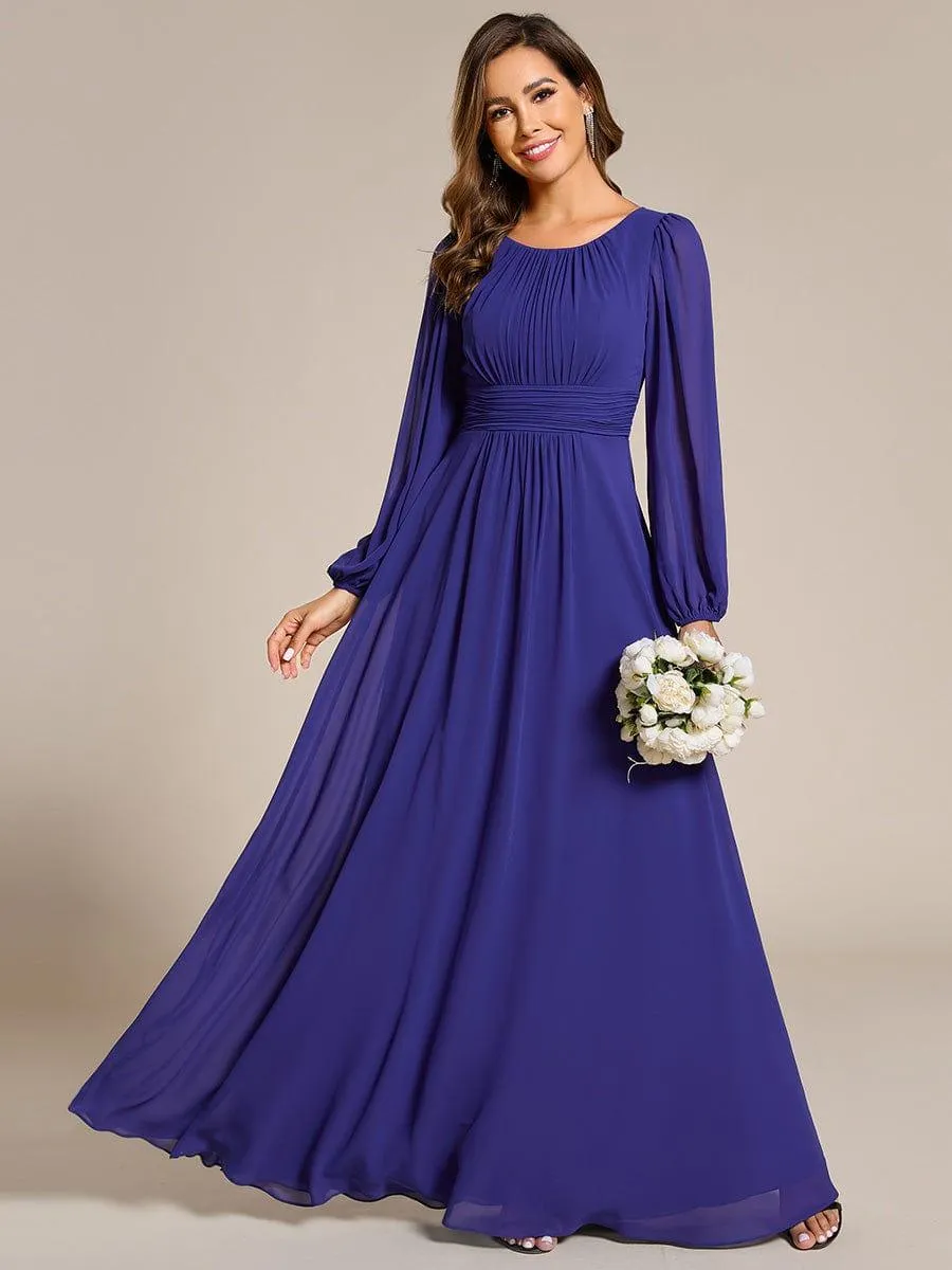 Long Sleeve Chiffon A-Line Empire Waist Formal Dress