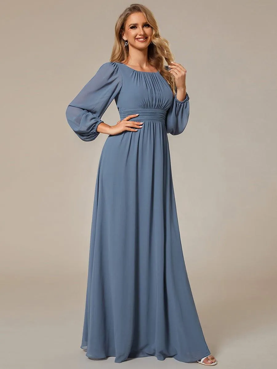 Long Sleeve Chiffon A-Line Empire Waist Formal Dress