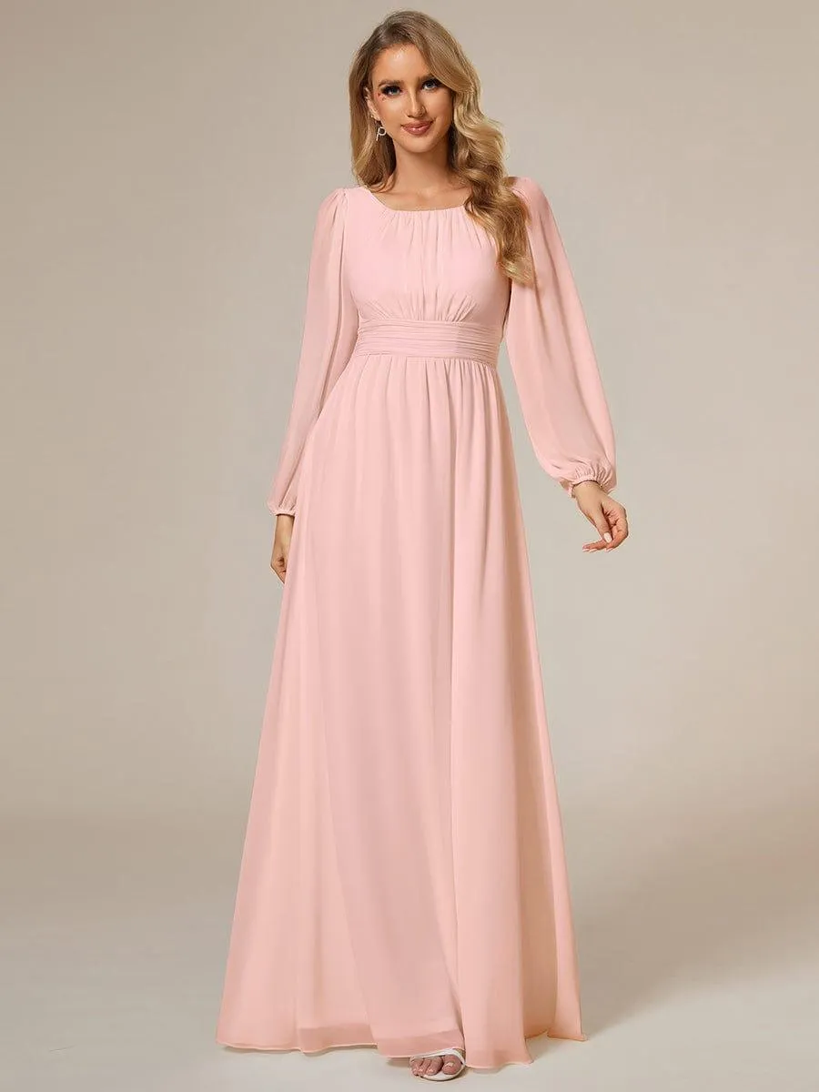 Long Sleeve Chiffon A-Line Empire Waist Formal Dress