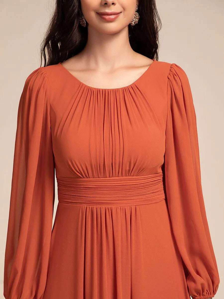 Long Sleeve Chiffon A-Line Empire Waist Formal Dress