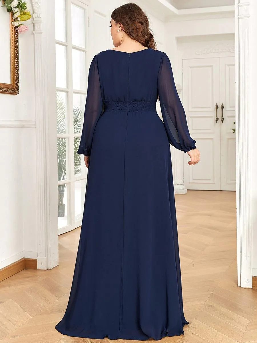 Long Sleeve Chiffon A-Line Empire Waist Formal Dress