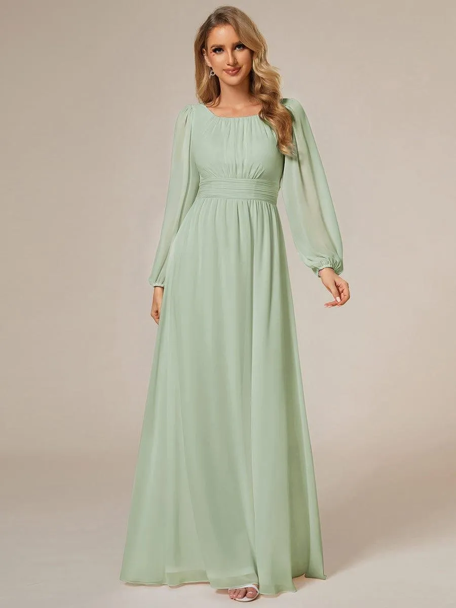 Long Sleeve Chiffon A-Line Empire Waist Formal Dress