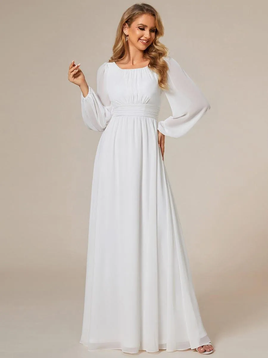 Long Sleeve Chiffon A-Line Empire Waist Formal Dress