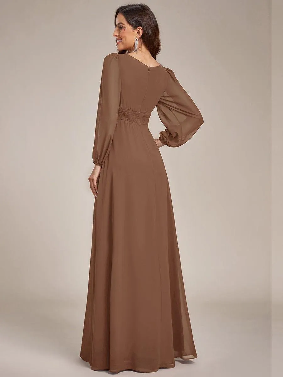 Long Sleeve Chiffon A-Line Empire Waist Formal Dress