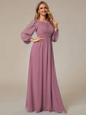Long Sleeve Chiffon A-Line Empire Waist Formal Dress